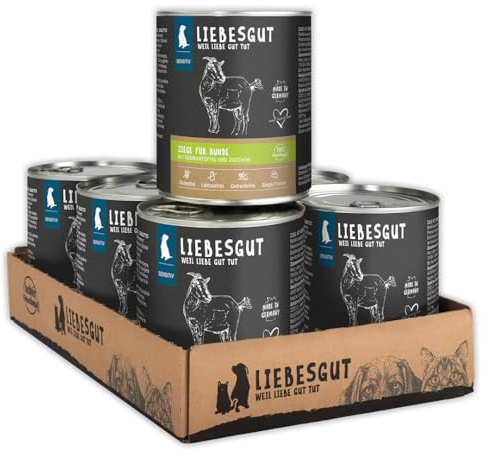 Liebesgut Bio Hundefutter Nass Ziege mit Süßkartoffel und Zucchini, extra viel Fleisch, 6x800g, produziert in Bayern