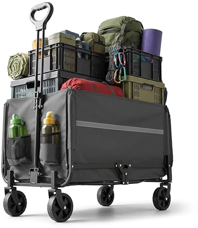Relaxdays Bollerwagen, faltbar, 150 kg, Teleskopgriff, Heckklappe, Regenplane, Transportwagen Einkauf, Camping, Farbwahl