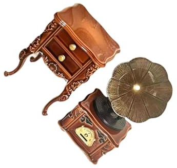 TUXCAXI Mini Gramophone pour Maison de poupée, mobilier de Maison poupée, Tourne-Disque Vintage à l'échelle 1/12, Tables Chevet Miniatures rétro, Mini Gramophone pour
