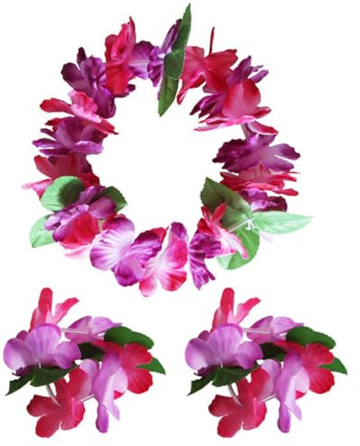 POPETPOP Hawaiianischer Haarkranz aus Polyester 6 Stück und Armbänder Realistisch Gestaltete Blumengirlande mit Komfortabler Textur für Geburtstags und Kostümpartys