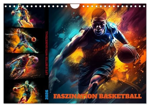 Faszination Basketball (Wandkalender 2026 DIN A4 quer), CALVENDO Monatskalender: Zwölf farbenprächtige Bilder von Basketballspielern in Action (CALVENDO Sport)