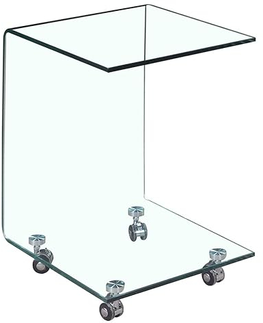 Meubletmoi - Mesa Auxiliar Cuadrada de Vidrio - Mesa Final de Cristal Transparente sobre Ruedas - Atmósfera Moderna - Ice