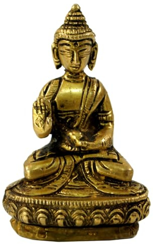 Buddha Statue Amoghasiddhi Mudra aus Messing, 10 cm hoch, Modell 3 | Meditationsbuddha, symbolisiert Weisheit und Furchtlosigkeit, detailreiche Verarbeitung, ideales Deko-Element
