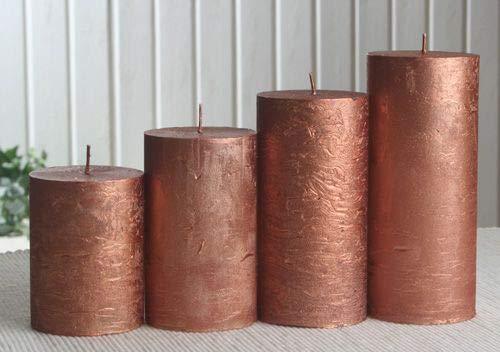 Rustik-Stumpenkerzen-Adventsset, mittel, 6 cm Ø, Kupfer-metallic, Unparfümiert