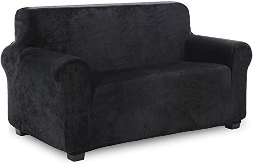 TIANSHU Funda de Sofá 2 Plazas Terciopelo,Cubierta Suave del sofá de la Felpa del Terciopelo para,Cubiertas Elegantes de los Muebles de Elástico Antideslizante Funda sillón (2 Plazas, Negro)