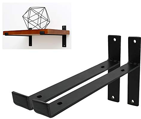 DIYH 2pcs Équerre Etagere Murale Metal Noir 30cm - Supports D'étagère Consoles - Petits Supports en Fonte - L À Angle Droit Bracket avec Vis - Déco Salon Chambre Salle Bain Salle D'étude