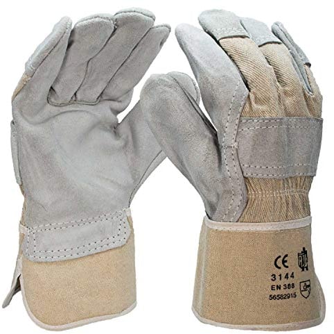 JUNGFLEISCH Arbeitshandschuhe Leder Herren Damen, robuste Lederhandschuhe, Montage-/Schutzhandschuhe, EN 388 Gartenhandschuhe, Montagehandschuhe, Rindkernspaltleder Gr. 10 (15)