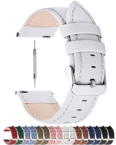 Fullmosa Uhrenarmband, Cross Serie Echtes Lederarmband Ersatzband Smart Watch Armband mit Edelstahl Metall Schließe 18mm Weiß + Silberne Schnalle
