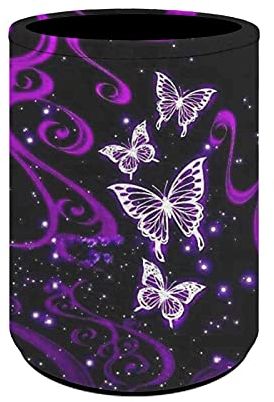 Kuiaobaty Porte-crayons en cuir synthétique violet avec imprimé papillon en cristal, support de bureau décoratif, pot à crayons, support de maquillage