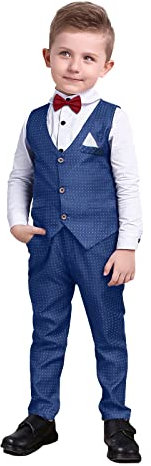 Nwada Little Boys Smoking Outfits Gentleman Langarmshirt mit Fliege Herbst Hochzeitsanzug 3-4 Jahre