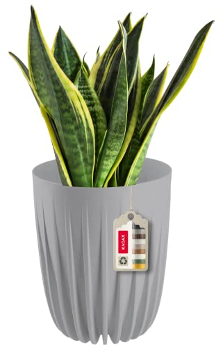 KADAX Pot de fleurs en plastique moderne avec motif géométrique, pot de fleurs rond avec insert, pot de fleurs naturel pour l'extérieur, cache-pot de fleurs hauteur (diamètre 25 cm, gris clair)