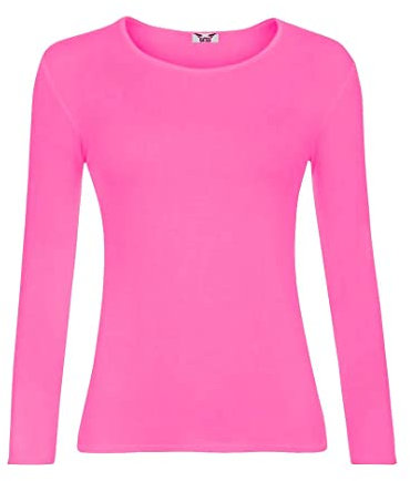 KATSSI Women’s Ladies Long Sleeve Stretch Plain Round Scoop Neck T Shirt Top XXXL Fuchsia