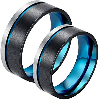 ANAZOZ Eheringe Edelstahl Paarpreis, Personalisierte Ringe Paare Trauringe Damen gr.57 und Herren gr.60 Dreifarbiger Gebürsteter Ring 8mm