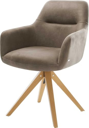 DELIFE Polsterstuhl Pejo-Flex Holzgestell kantig Natur Mikrofaser Taupe Vintage Taschenfederkern