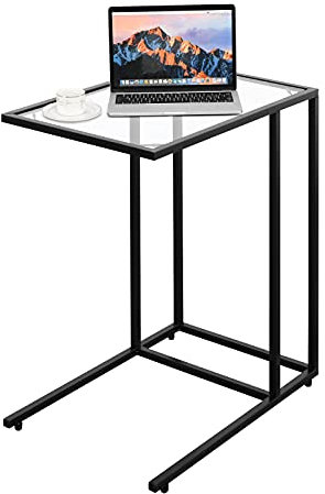 COSTWAY Beistelltisch, eckiger Kaffeetisch aus Glas, Sofatisch Metall, Telefontisch Wohnzimmer, Glastisch Sicherheitsglas