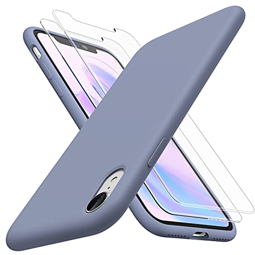 TOCOL 3-in-1 für iPhone XR Hülle Silikon, [mit 2 Stück Schutzfolie] Handyhülle für iPhone XR [Mikrofaserfutter] [Kratzfest] [Stoßfeste] Schutzhülle iPhone XR 6,1 Case - Lavendelgrau