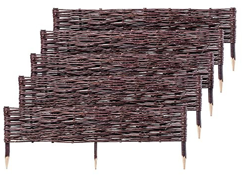 KADAX Palisade aus Weide, natürlicher Weidenzaun, handgemachter Weidenflechtzaun, Gartenzaun für Wegabgrenzung und Beete, Zaun Rasenkante (5 Stück 100x30cm)