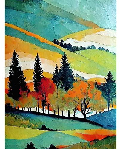 Wee Blue Coo Colourful Autumn Landscape Scotland Hillside Forest Oil Painting Unframed Wall Art Print Poster Home Decor Premium