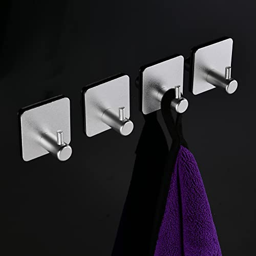 flintronic Ganchos Autoadhesivos, 4 Ganchos Adhesivos Fuertes de Aluminio, Ganchos para Puertas de Pared Resistentes, Hogar, Ganchos para Toallas de Baño, Cocina, Baño, Sala de Estar (Plata)