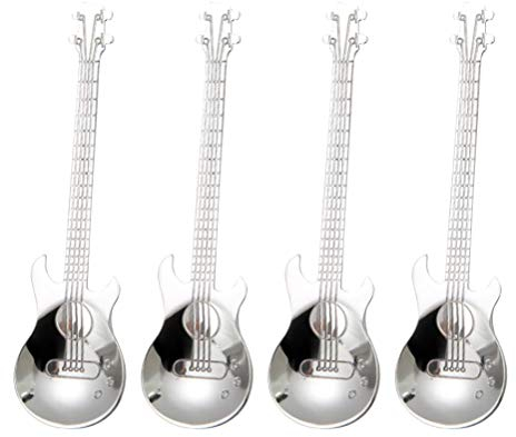 Cucharas de Guitarra de 4 Piezas, Minicucharas de café con Forma de Guitarra de Acero Inoxidable Juego de Cucharas de Guitarra Portátiles y Livianas para Licuadora de café Cuchara