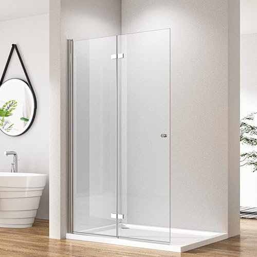 Walk in Faltbar Duschwand 80x185cm Walk-in Falttür Duschabtrennung, Faltbare Dusche Duschkabine Glas mit 6mm ESG Sicherheitsglas, Silber Duschtrennwand Drehfalttür Duschtür Leichte Reinigung