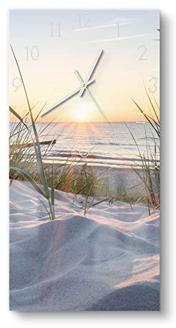 DEQORI Glasuhr | horizontal 30x60 cm | Motiv Ostsee Sonnenuntergang | große XXL Design Uhr aus Glas | leise Wanduhr für Wohnzimmer & Küche | moderne Hingucker Uhr für die Wand