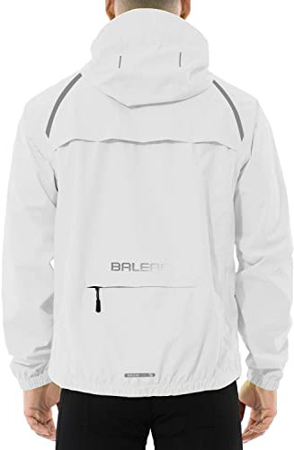baleaf Waterproof Jacket Mens Cycling Jackets Reflective Running Outdoor Rain Coats Lightweight for Men Walking Hiking Packable White XXL