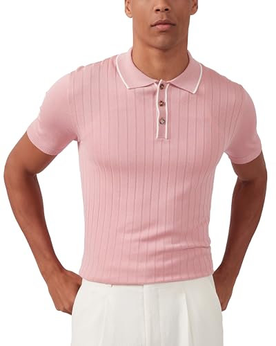 Kallspin Uomo Polo in Maglia a Manica Corta Maglie da Golf Top Estivi da Spiaggia(Rosa X-Large