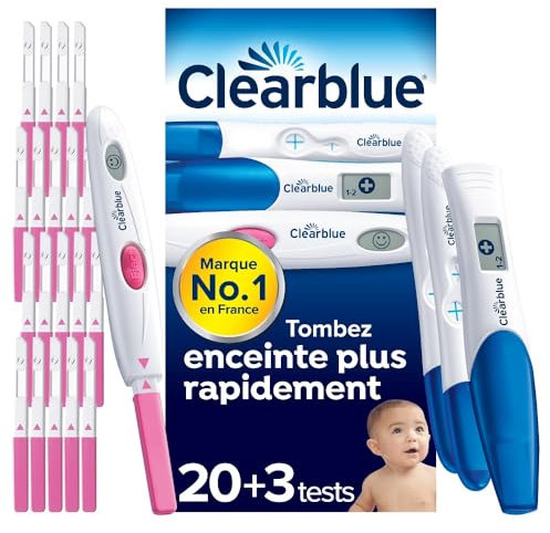 Clearblue Tests d’Ovulation et De Grossesse, Inclus 20 Tests Ovulation Digital, 2 Tests De Grossesse Pratique et Rapide & 1 Test De Grossesse Digital Avec Estimation De l’Âge, L'Emballage peut varier