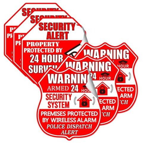 Security Camera Alarm Waterproof Vinyl Stickers 2 3/4 x 3 Inch - Video Camera Sticker Signs Alarm System Under 24 Hours Security Warning Decals for Home Business 6pcs
