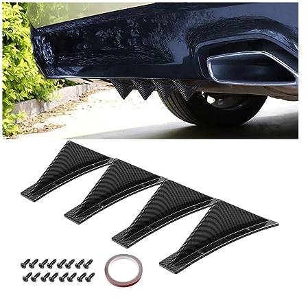 JNNJ 4 Pcs Auto Heckstoßstange Spoiler Diffusor, Auto Heckstoßstange Spoiler, Haifischflosse Heckspoiler Heck Diffusor Splitter Anti-Crash Stoßstange Chassis(Karbonfaser/Biegung)