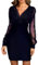 Mini Langarm Kleid Damen Mesh Elegante Pailletten Kleid Kurze Eng Spitzen Kleider Abendkleid Damen Figurbetontes Lange Ärmel Tüll Partykleid Moden Hohe Taille Wickelkleider(Blau M)