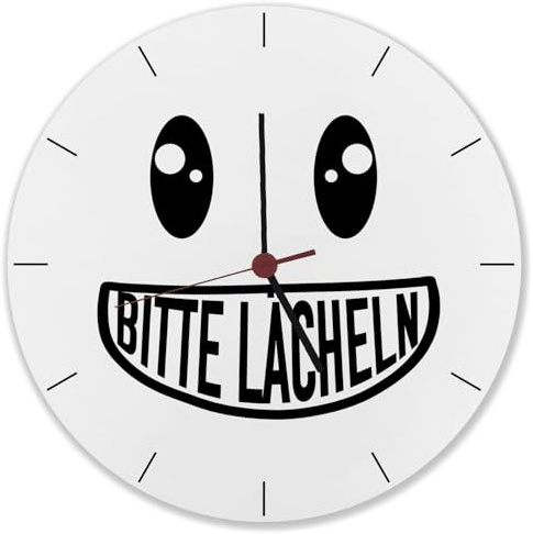 speecheese Bitte lächeln Wanduhr mit grinsendem Gesicht Lustig Scherzuhr Scherzartikel für Gute Laune als Aufmerksamkeit für Kollegen im Büro oder für die Kinder zuhause