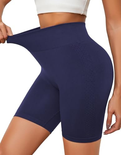 SIMIYA Radlerhose Damen Kurz mit atmungsaktivem Loch Sport Shorts Nahtlos Sporthose Kurz Leggings Hohe Taille Hotpants Workout Shorts für Yoga Gym, Marineblau,M