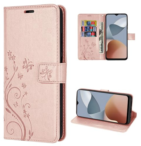 betterfon Hülle Kompatibel mit ZTE Blade A73 4G / V50s | Premium PU Leder Handyhülle Wallet Case für Blade A73 4G / V50s | Schutzhülle Blumen Klapphülle Handyhülle | Rosegold