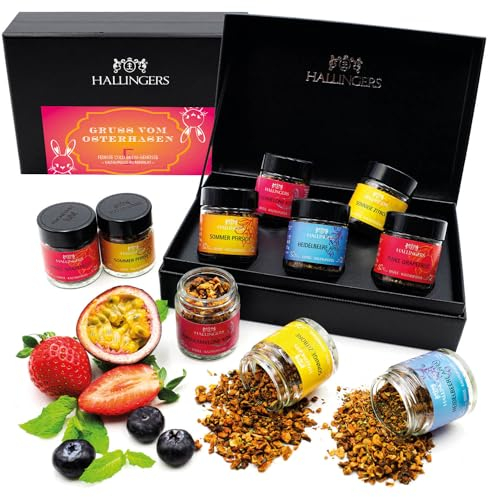 Hallingers Gruß vom Osterhasen - Ostergeschenke für Osterkörbchen zu Ostern, 5 Tee Geschenkset mit Cold Brew Eistees, vegan (Set) - Geschenk im Sommer & als perfektes Grillgeschenk | Glückwunsch Genes