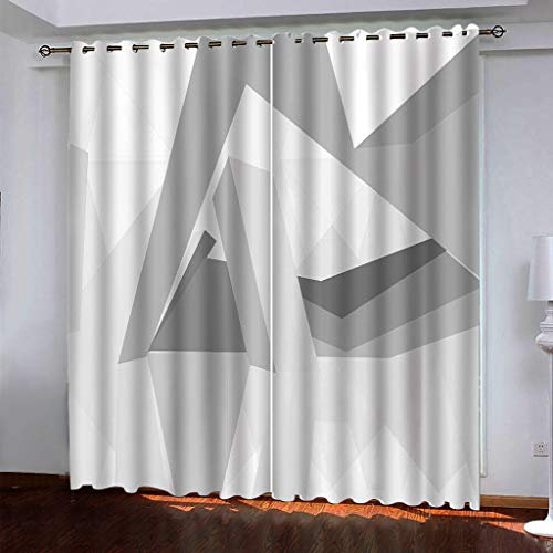 Kinderzimmer Verdunklungs Vorhänge 2Er Set Ösen Digitaldruck 3D Solides Geometrisches Grau Wohnzimmer Thermogardine 160X200cm (HxB)