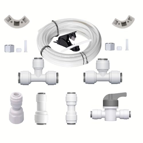 Refrigerator Water Line Kit Connection and 1/4 Compression Ice Maker Installation Kit，25FT 1/4In O.D.Water Line with Quick Fittings, for Adding a branch waterway on RO System（White)