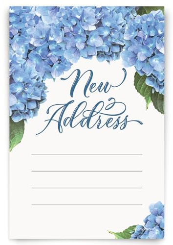 Adresskarten – Hellblaue Hortensien, hübsches Design, 20 Karten zum Wechseln der Adresse mit Umschlägen, Ankündigungen mit Aufschrift I've Moved or We've Moved