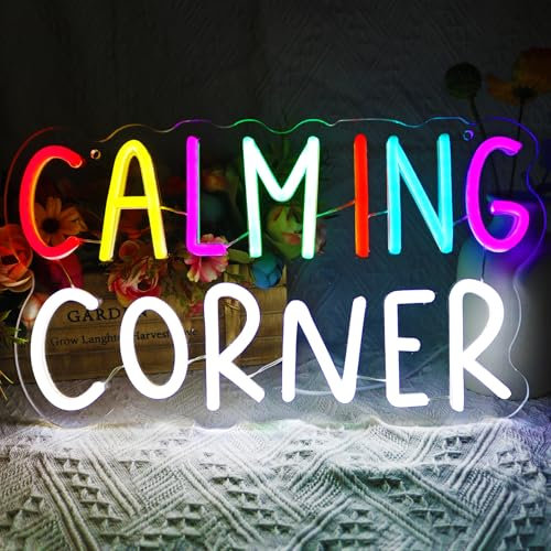 Neonschild Calming Corner als Wanddekoration, Bibliothek, sicherer Raum, Klassenzimmer, Schulberater, Büro, beruhigende Eckdekorationen für Klassenzimmer, Vorschule, Boho-Klassenzimmer-Dekor,