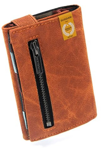 GUGGIARI® Slim Wallet mit Münzfach aus Microfaser Jacquard mit RFID Schutz - Schlankes Portemonnaie für Kreditkarten - Kreditkartenetui - Brieftasche für unterwegs (RUGGINE)