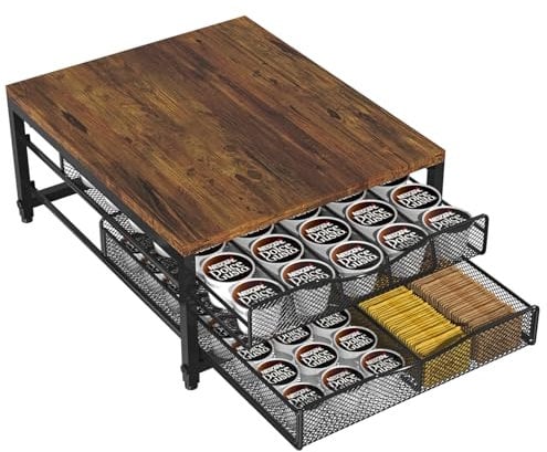 VyGrow Coffee Pod Holder For Counter, Wooden K Cup Holder with Sliding Drawer, Large Capacity Coffee Pod Storage for Coffee Station, Home, Office, Kitchen
