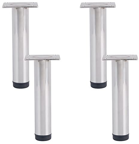 Générique Pied Table Haute Reglable Pied de Table Metal Ø32mm 10-18 cm Pied de Meuble TV Argent Pied Table en Acier INOX Surface de Placage Pieds de Table Basse 4 pcs (15cm)