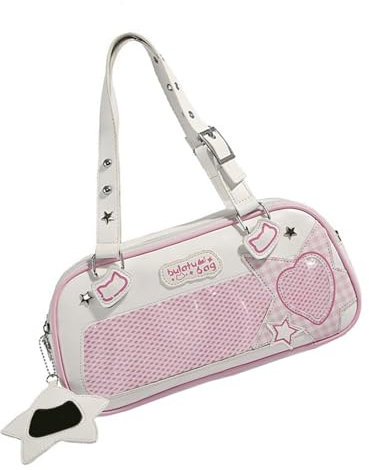 Itkcozcg Modische Handtasche, Schultertasche, durchsichtige Achseltasche, Studententasche, Büchertasche, große Kapazität, Handtasche, japanischer Stil, Itabag für den täglichen Gebrauch, weiß/pink,