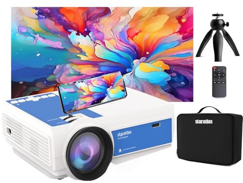 Projector with Wifi and Bluetooth,Staratlas Native Resolution 1080P,Tv Projector for Bedroom,Support Screen Mirror,Mini Portable Projector,12000L,Movie Projector Indoor (White-Blue)