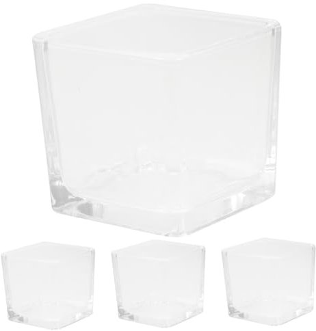 Ciieeo Lot de 4 Bougeoirs Carrés en Verre Transparent pour Bougies Chauffe-Plat Décoration pour Mariages et Photophores Robustes et Solide Accessoires de Table