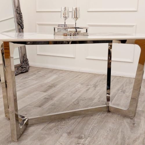 MDining Tisch mit 1,8 m goldener gesinterter Steinplatte und Chrombeinen