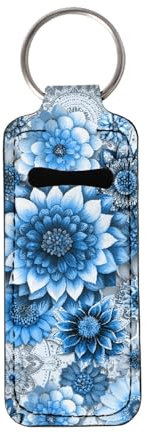CLOHOMIN Chapstick Holder Keychain Girl Lip Gloss Holder Organizer Neoprene Lipstick Protective Sleeve for Women, Blue Dahlia