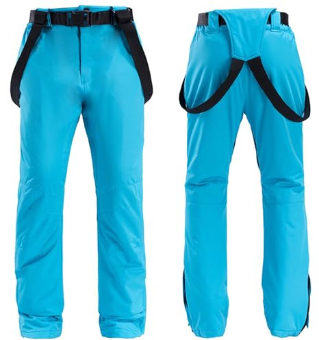 Topassion Schneehose Damen Ski Hosen Wasserdicht Snowboardhose Winter Mädchen Skihose Übergröße Winterhose mit Hosenträgern Baggy Ski Pants Thermo Softshellhose Skibekleidung Latzhose(Light Blue,3XL)
