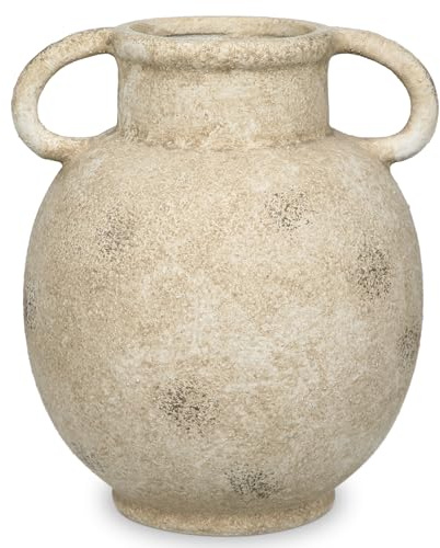 Ruastic Keramikvase Handgemachte mit Griffen Vintage Terrakotta-Vase Tischvase aus Keramik für Deko Wohnzimmer Home Office, Vase für Pampasgras, Rustikales Antikes Dekor, Hohe 25cm